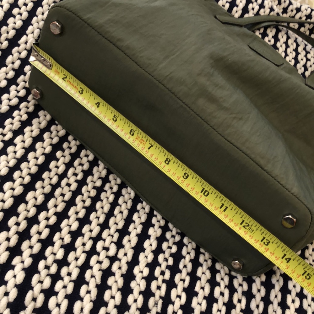 REBECCA MINKOFF Olive Green Nylon Top Zipper Shoulder Bag Leather Straps - Picture 7 of 16